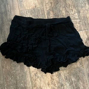 Black womens shorts with ruffle bottom